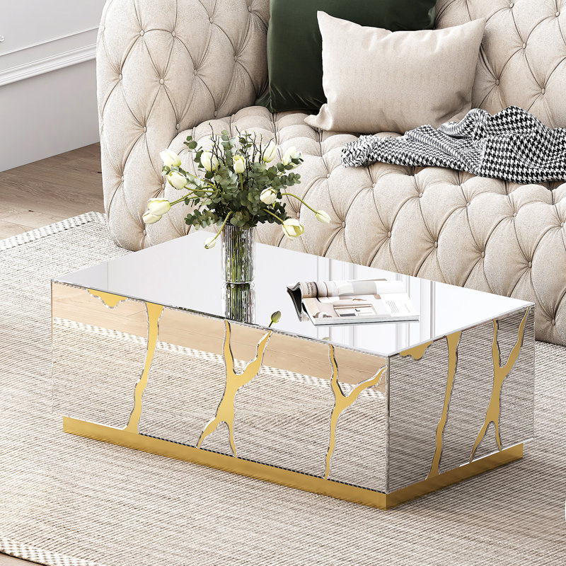 Mercer41 Dalee 39''W Mirrored Block Glass Rectangle Coffee Table With